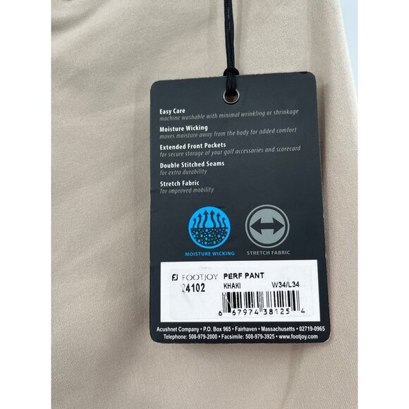 Footjoy Mens‎ Khaki Performance Golf Pants W34/L34 Moisture Wicking - Picture 4 of 8